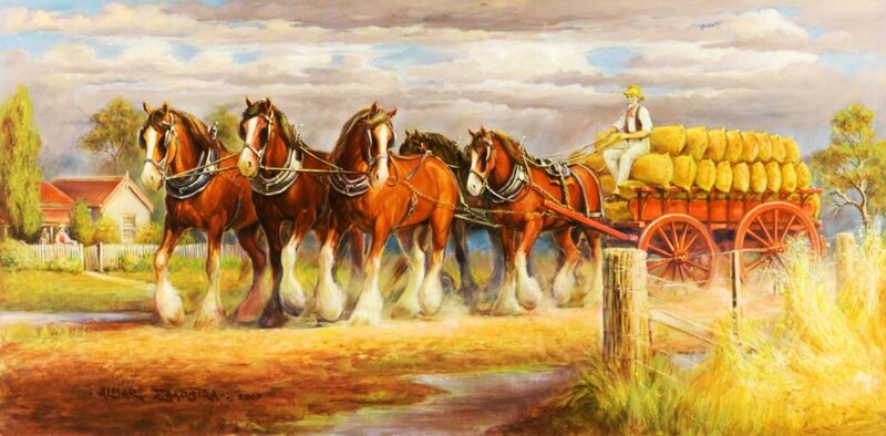 Four Horses Pulling Wagon