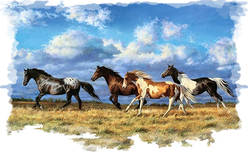 Four Horses Running — Blue