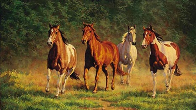 Four Horses Running — Green