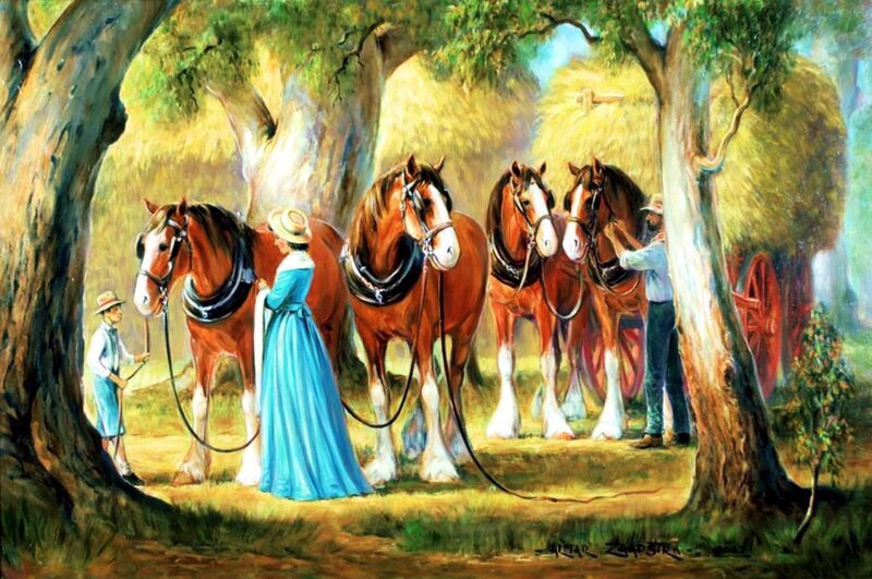 Four Horses with Handlers
