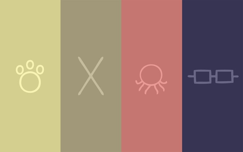 four icons on colored panels