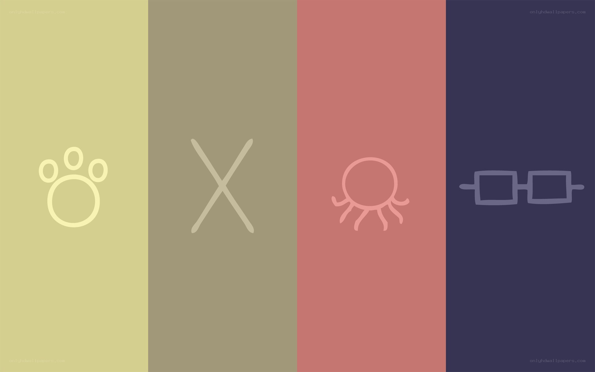 four icons on colored panels