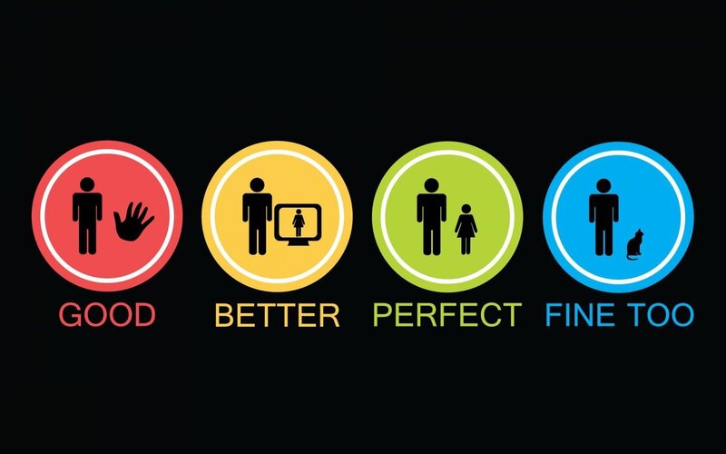 Four Icons with Text — Red, Neutral, Vector Art, Person Icon, Hand Icon, Computer Monitor