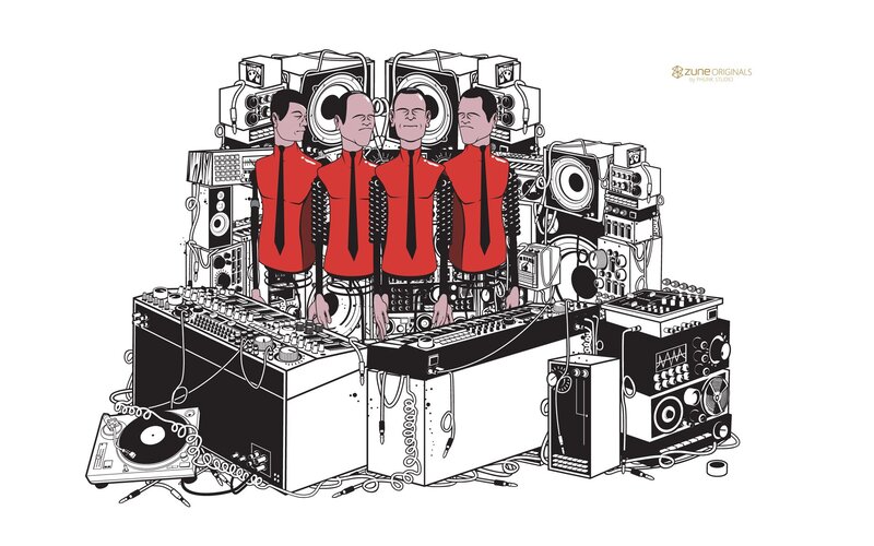 Four Identical Men with Equipment