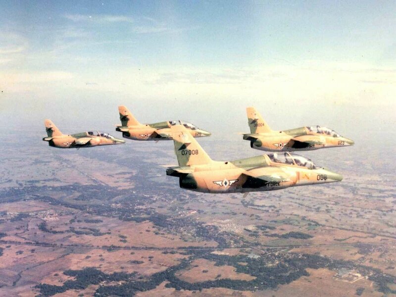 Four jets in formation flight