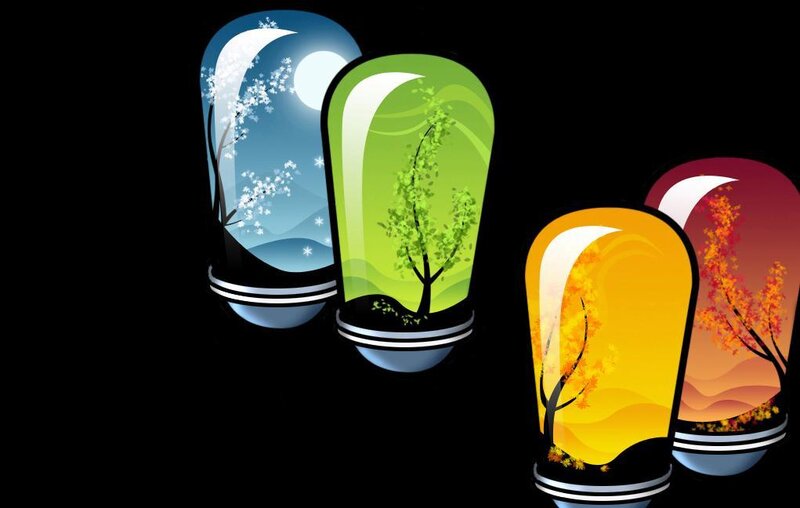 Four Light Bulbs with Seasons — Black