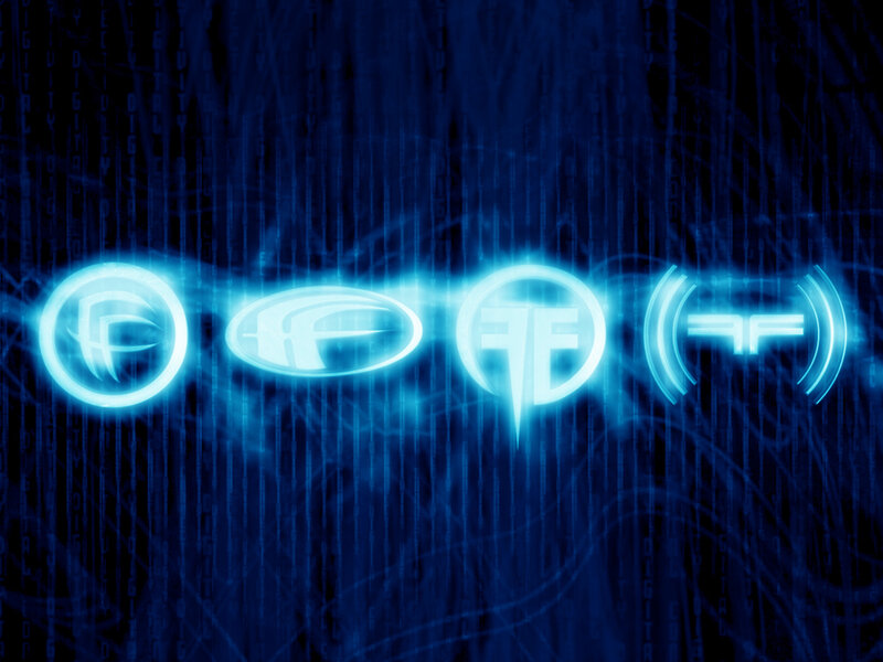 Four logo designs on digital background
