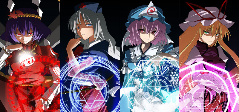 Four magical girls with spell circles