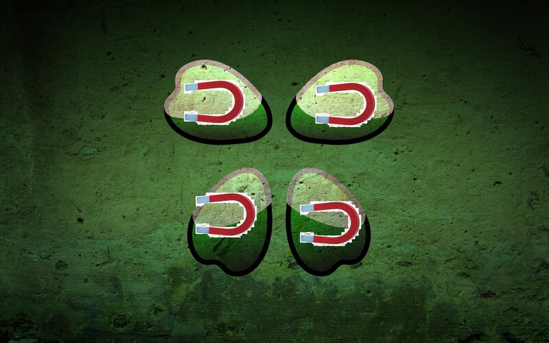 four magnets on green surface
