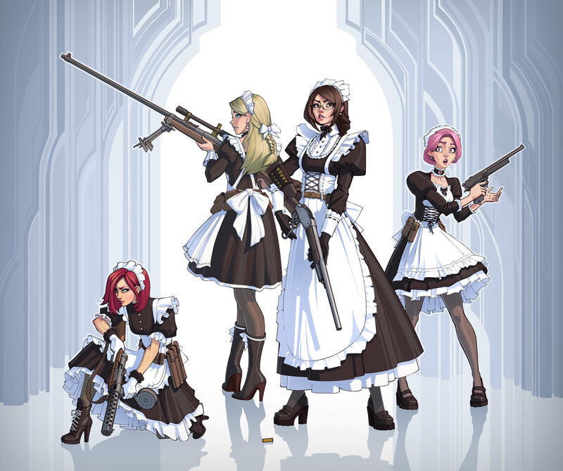 Four Maid Characters with Guns