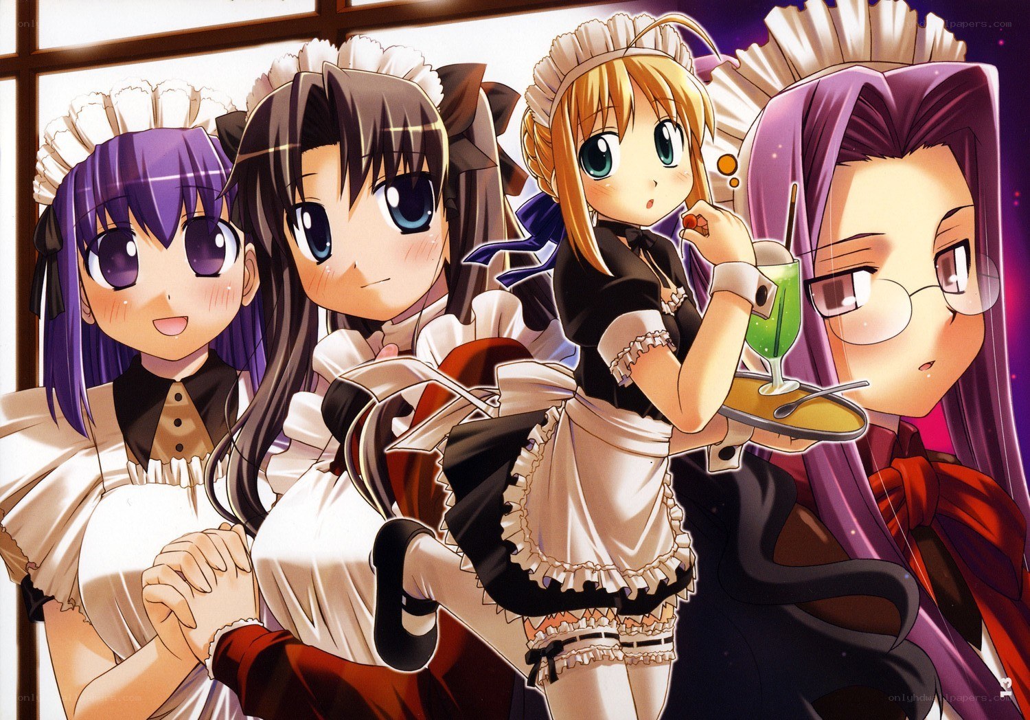 Four maids in a cafe