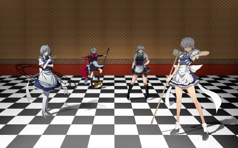 Four maids in a checkered room