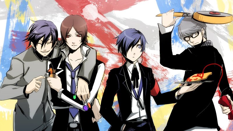 Four Male Anime Characters — Black, Dramatic, Suits, Pans