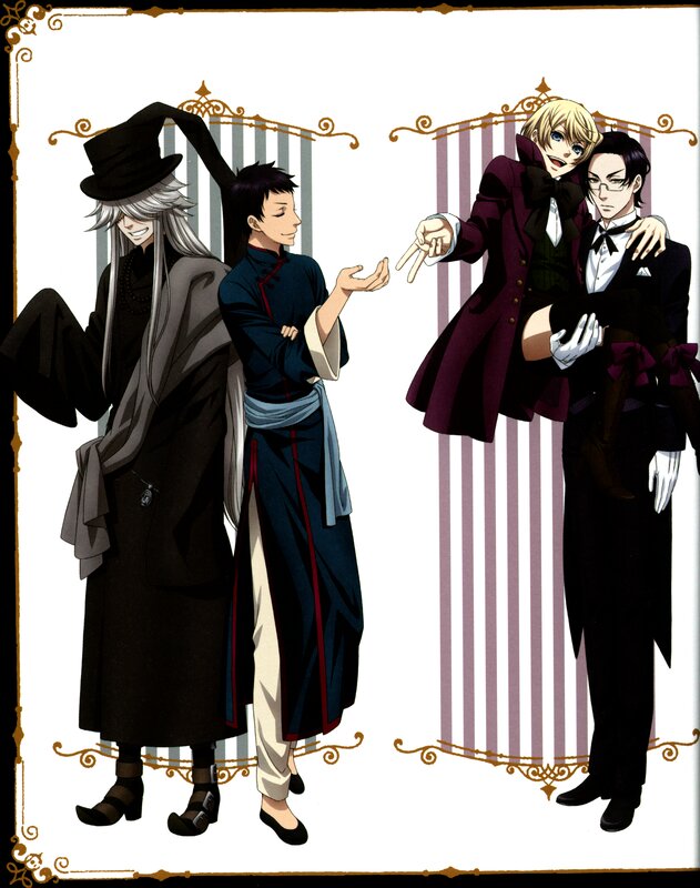 Four Male Anime Characters — Black, Dramatic, Top Hat