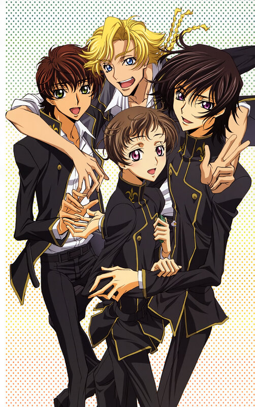 Four Male Anime Characters — Black, Playful