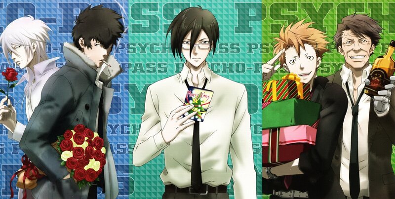 Four Male Anime Characters — Blue, Festive