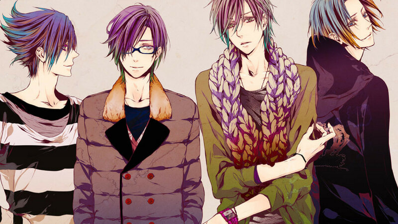 Four Male Anime Characters — Purple, Dramatic, Scarf