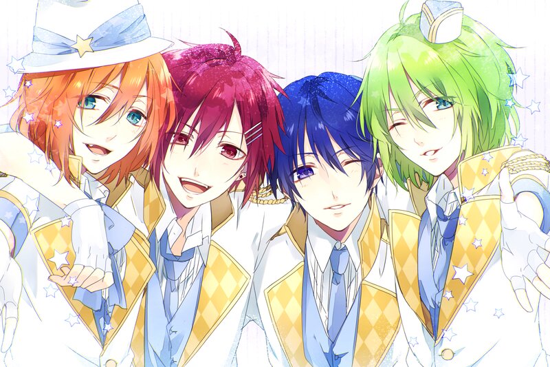 Four Male Anime Characters — White, Cheerful