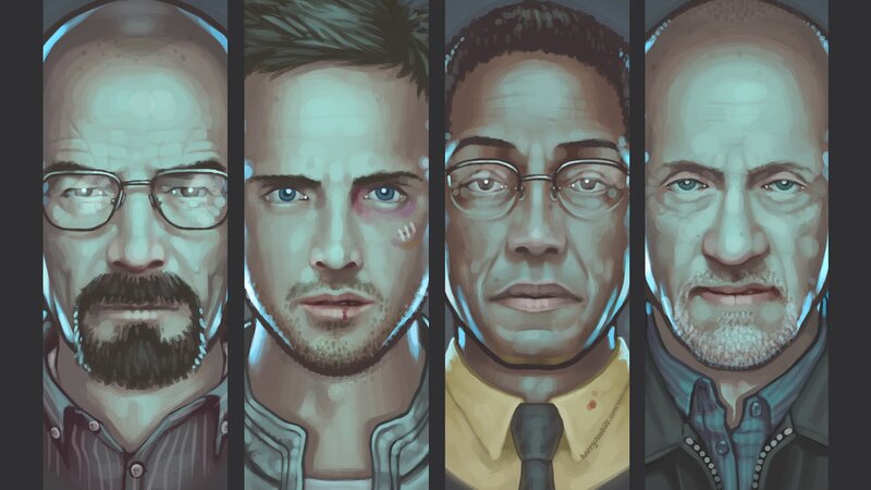 Four Male Characters — Blue, Serious, Digital Art, Glasses