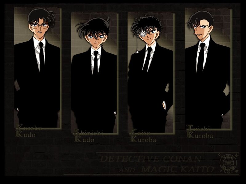 Four Male Characters in Suits — Black