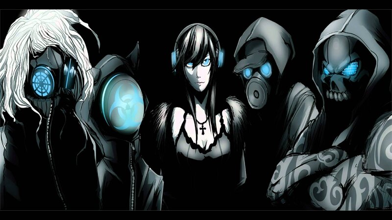 Four Masked Figures — Black