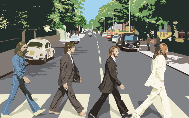 Four Men Crossing Street — Green