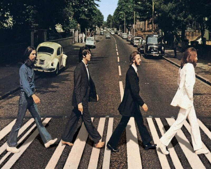 Four Men Crossing Street — White, Calm, Afternoon, Photograph