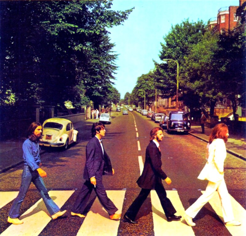 Four Men Crossing Street — White, Calm