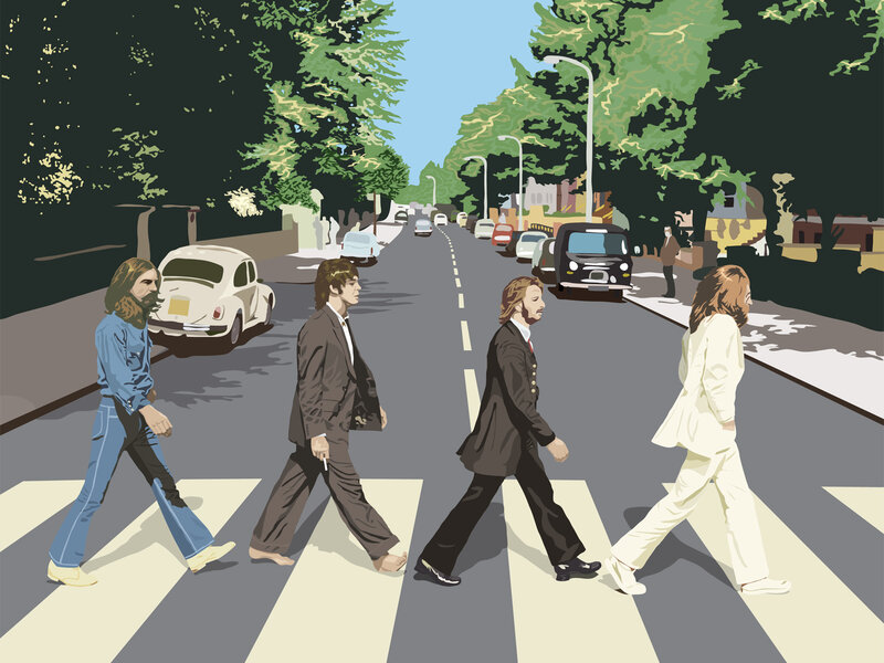 Four Men Crossing Street — White