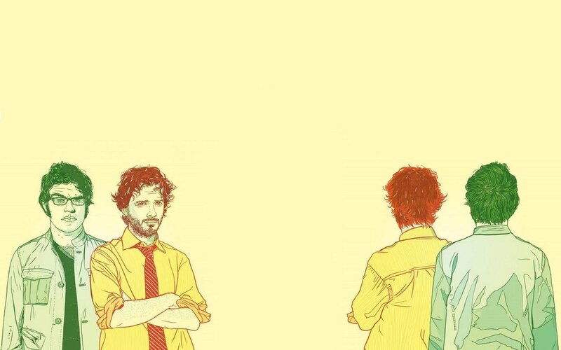 four men in a line illustration