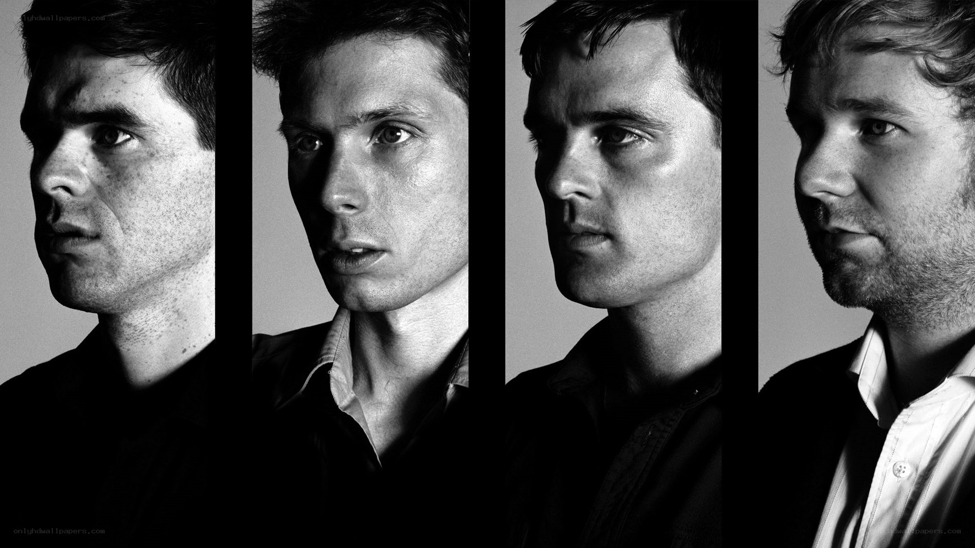 four men in black and white portraits