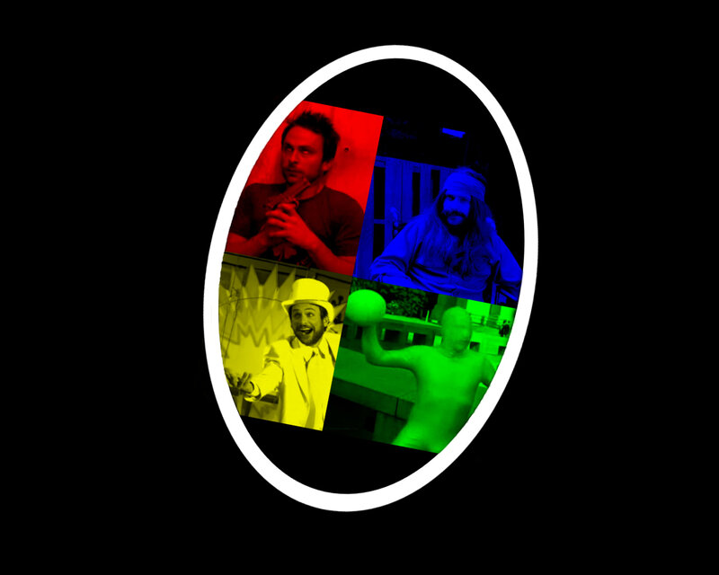 Four Men in Colored Panels — Red, Dramatic