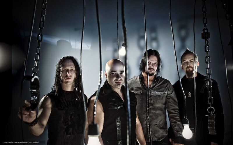Four Men in Dark Clothing — Black, Dramatic, Photograph, Chains, Light Bulbs, Dark Background