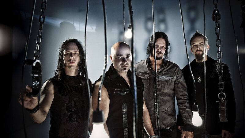 Four Men in Dark Clothing — Black, Dramatic, Photograph, Chains, Light Bulbs
