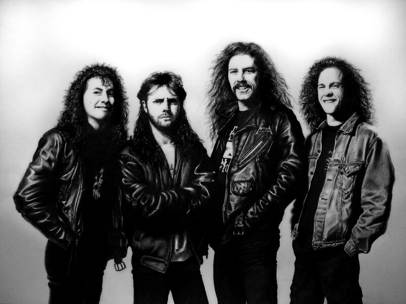 Four Men in Leather Jackets — Black, Serious, Photograph, Leather Jacket, Long Hair