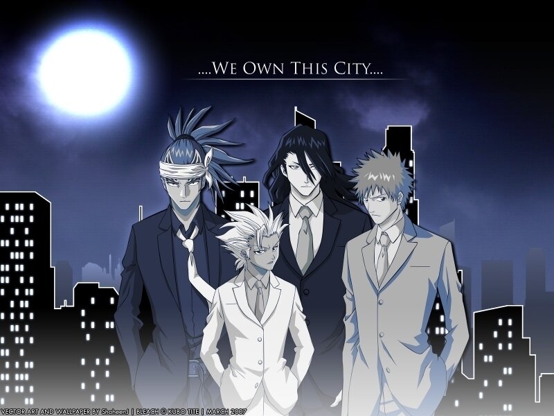 Four Men in Suits — Blue, Dramatic, Night