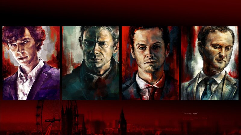 Four Men in Suits — Red