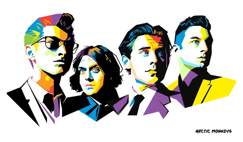 Four Men in Suits — Yellow, Vibrant, Digital Art, Glasses