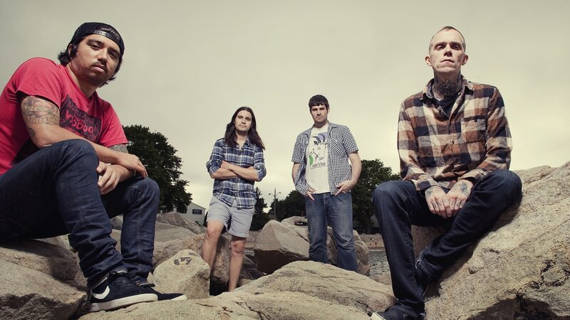 Four Men on Rocks — Gray