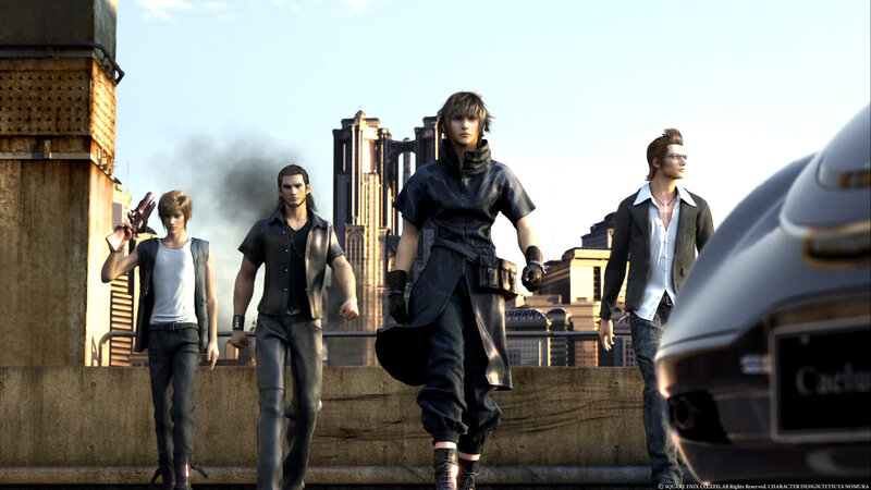 Four Men Walking on Bridge
