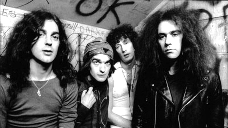 Four Men with Long Hair — Black, Serious, Photograph, Band Members