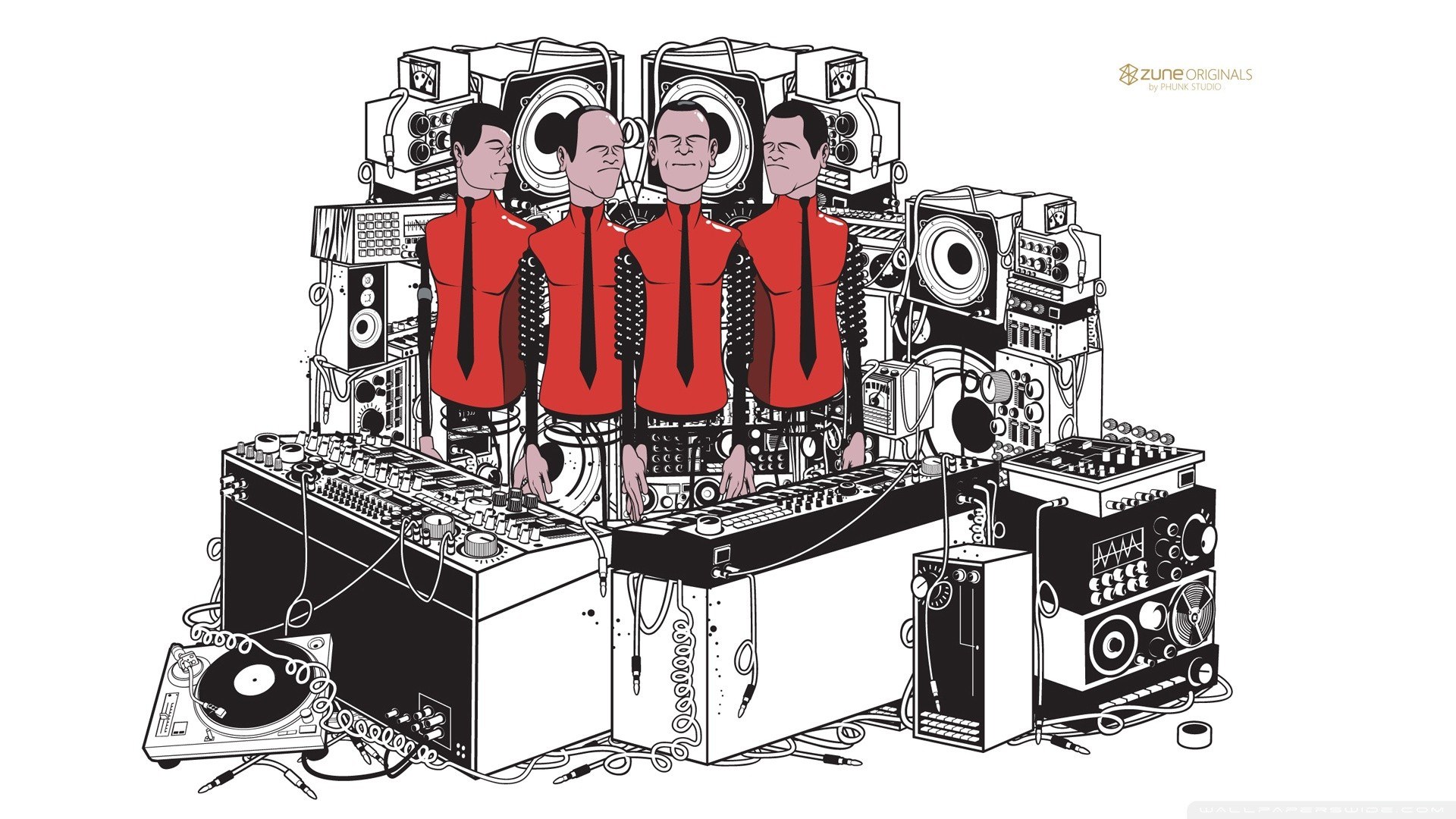 four men with music equipment