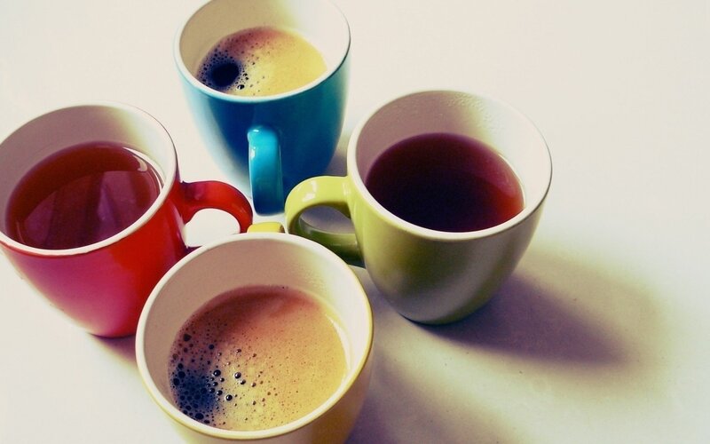 Four Mugs of Beverages — White