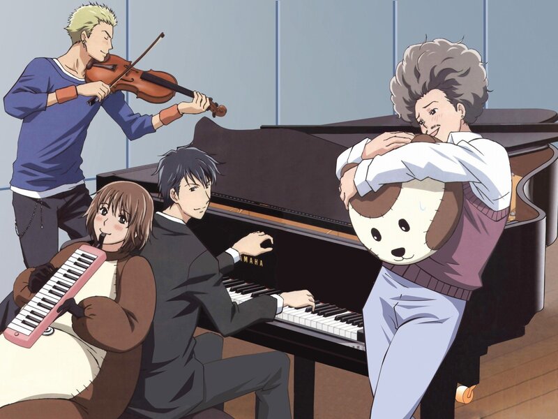 Four Musicians Playing Instruments — Blue