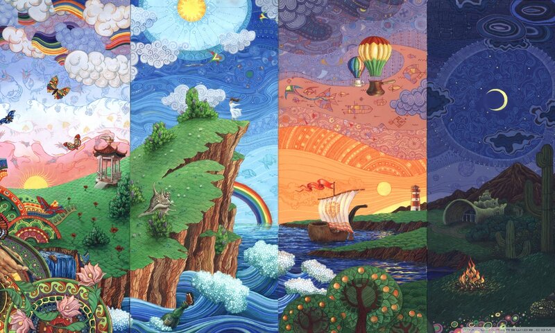 Four-panel Fantasy Landscape