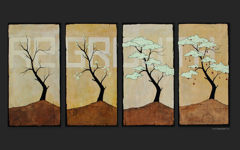 Four-panel tree growth series