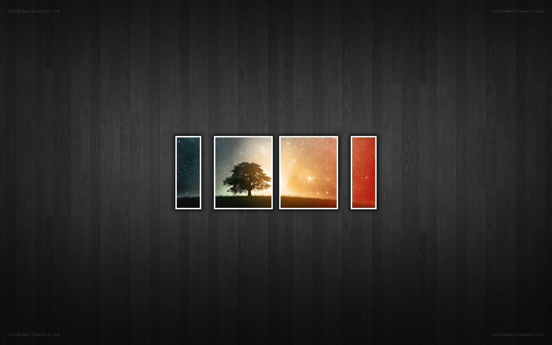 Four panels of nature scenes
