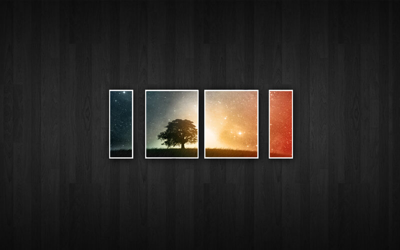 Four panels of night sky scenes