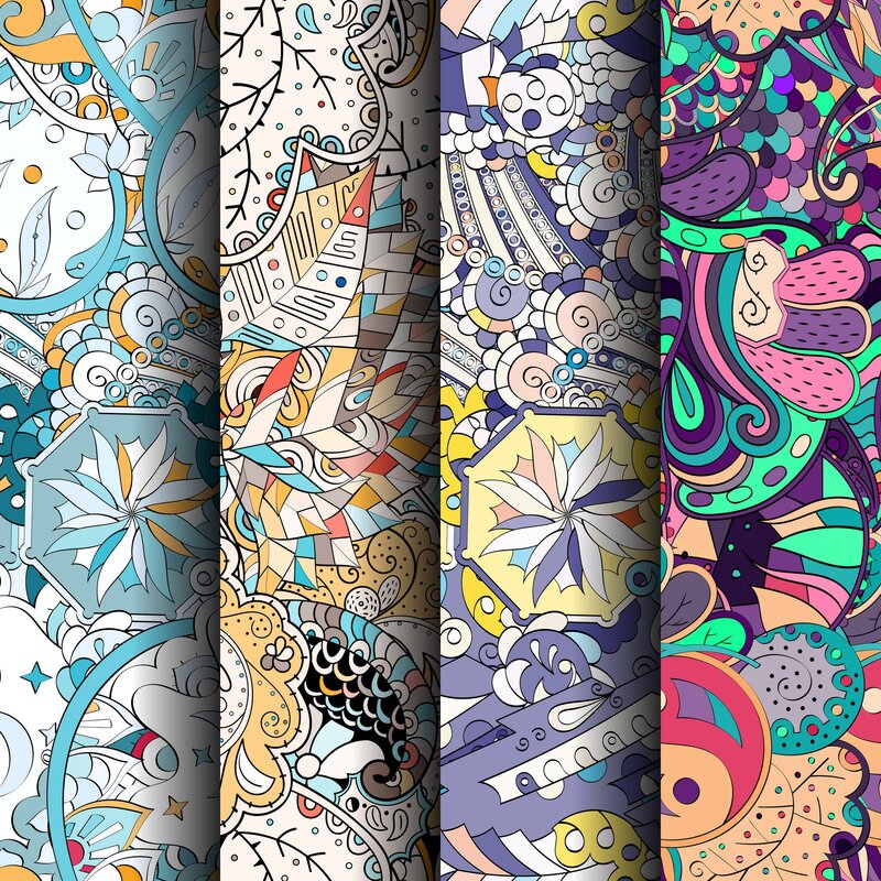 Four Patterned Panels — Blue