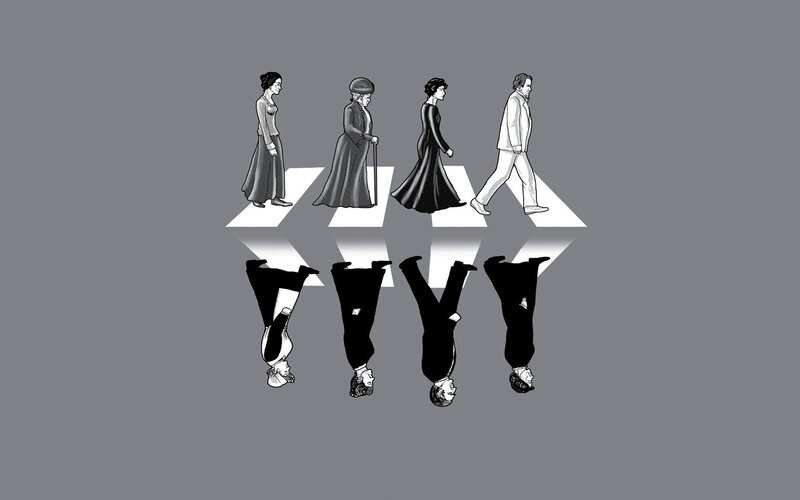 Four People Crossing Street — Gray